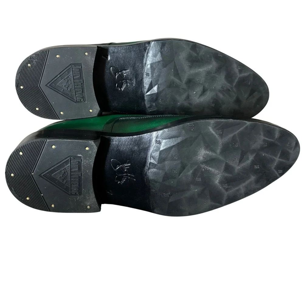 John Fluevog Moneymaker Lace Up Derby Shoes Size 7 Green Hand Painted Leather